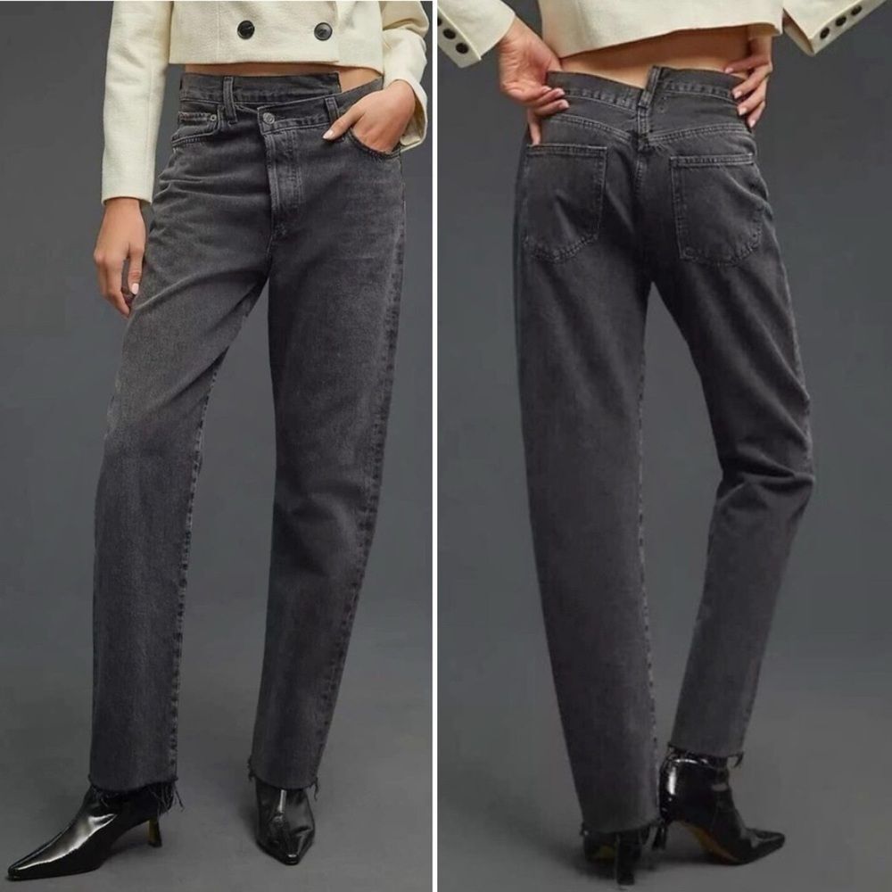 Agolde Criss Cross Straight Jeans in Shambles Black Wash Raw Hem Women’s Size 24 - Picture 4 of 16